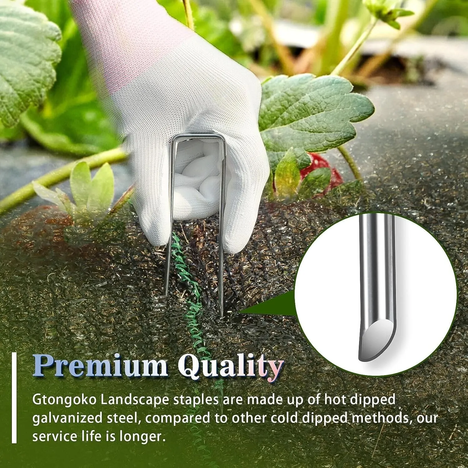 Gtongoko Landscape Staples 10 Inch 11 Gauge 50 Pack Garden Stakes Upgraded Tent Stakes Galvanized SOD Pins Ground Stakes Yard Stakes for Weed Barrier Fabric Ground Plant Cover Stakes Outdoor Décor