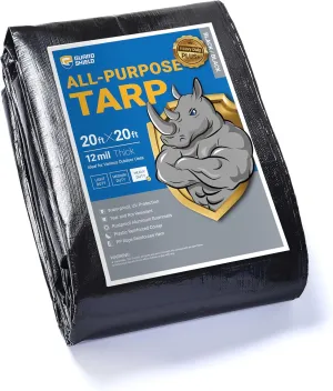 GUARD SHIELD Heavy Duty Tarp 20x20 Feet Black Tarp Large Outdoor Tarps Waterproof with Grommets Cover 12mil