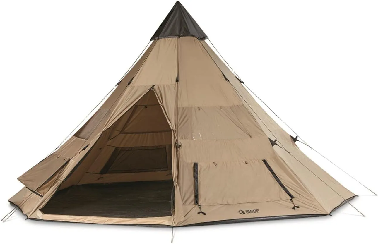 Guide Gear Camping Teepee Tent for Adults, Outdoor, Waterproof, Family, 8 Person, 18' x 18'