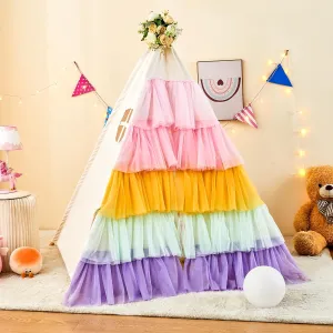 HalloDeer Teepee Tent for Kids with Canvas & Rainbow Tulle, Girls Princess Play Tent, Toddler Indoor Tipi Kids Tents for Inside Playhouse Girls Toy Gift