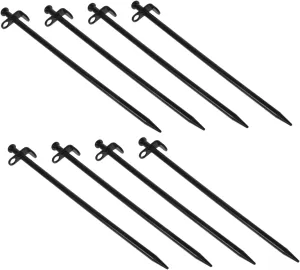 HANABASS Sturdy Carbon Steel Tent Stakes 8pcs Heavy Duty Tarp Pegs 10 Inch Ground Anchors for Camping Snowfield Grassland