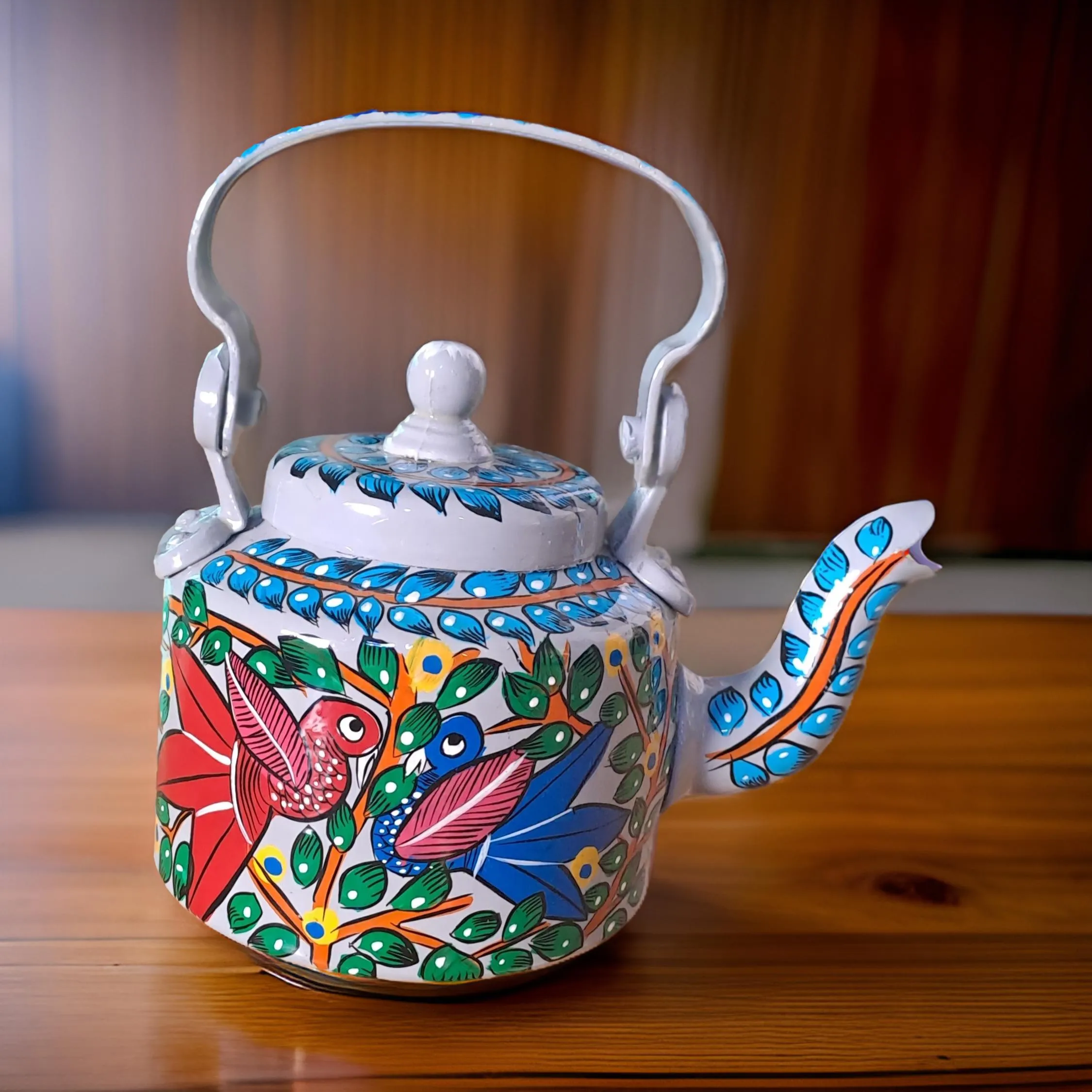 Hand Painted Aluminum Kettle (Grey)