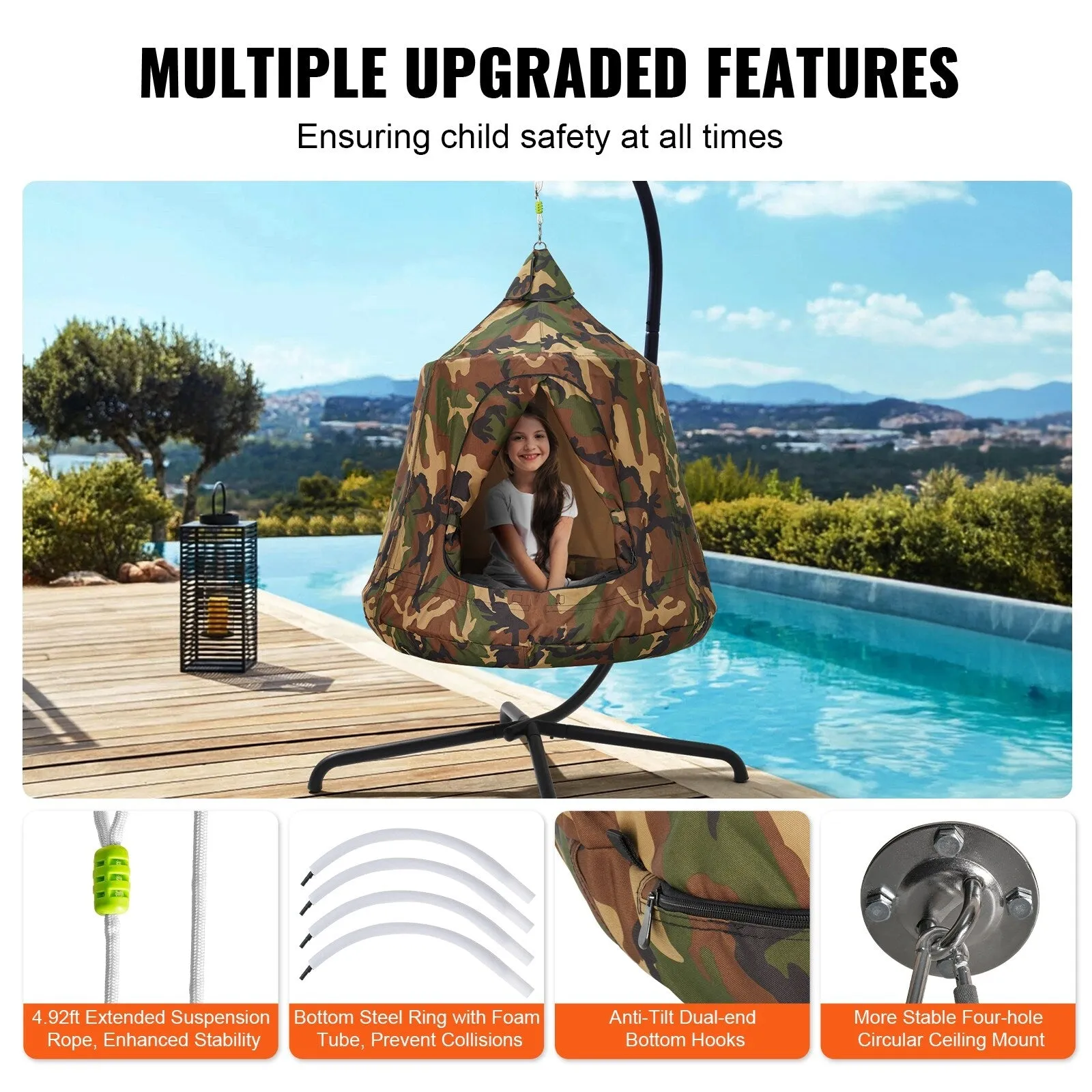 Hanging Tree Tent Inflatable Base, Ceiling Swing Pod Play Tent for Kids & Adults
