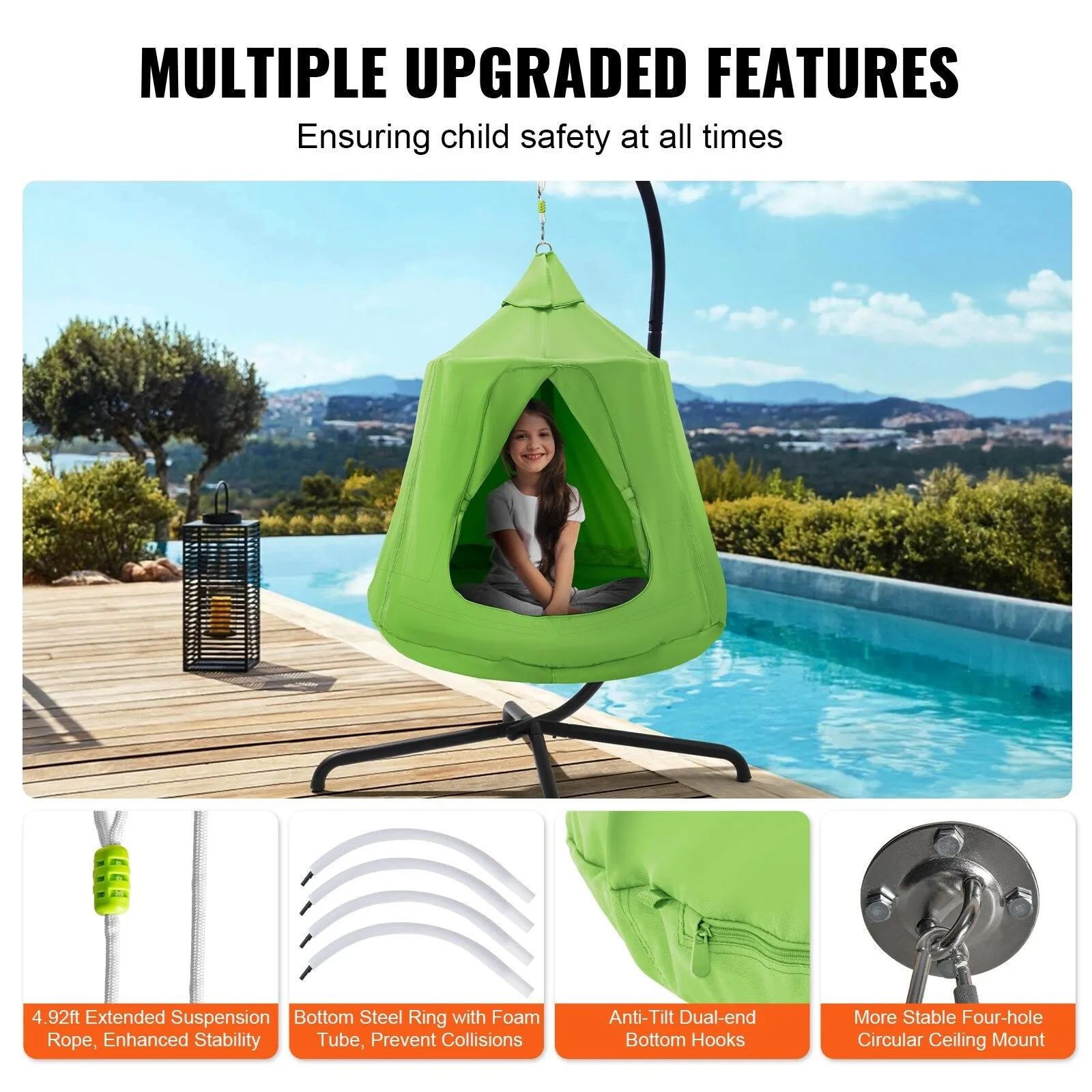 Hanging Tree Tent Inflatable Base, Ceiling Swing Pod Play Tent for Kids & Adults