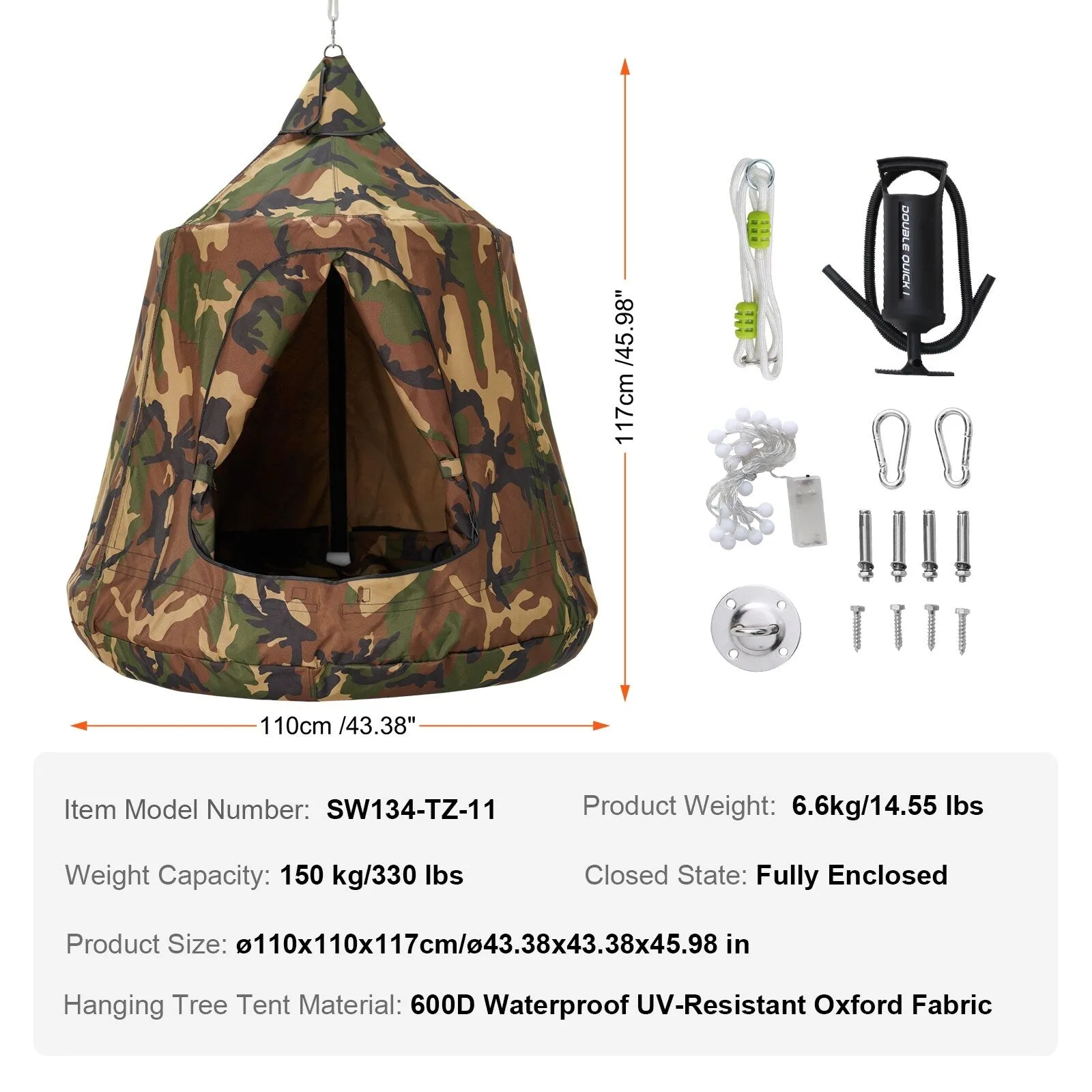 Hanging Tree Tent Inflatable Base, Ceiling Swing Pod Play Tent for Kids & Adults