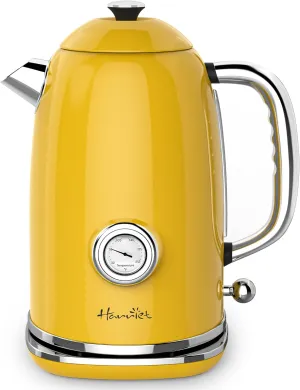 Harriet Electric Kettle, 1.8L Hot Water Boiler Electric with Thermometer, 1500W Stainless Steel Electric Water Kettle with LED Indicator, Auto Shut-Off & Boil Dry Protection, Yellow