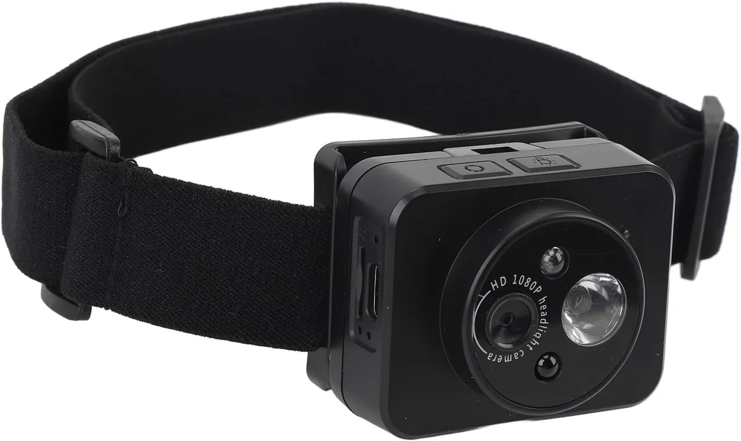 Head Mounted Action Camera, 2MP 1080P LED Headlamp Wearable Body Video Camera, 45° Adjustment Camcorder with Elastic Headband, for Night Outdoor Sports