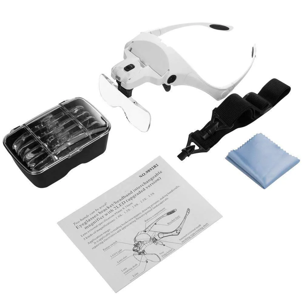 Headband Magnifier with LED Light, Head Mount Magnifier Glasses Light