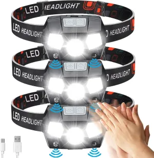 Headlamp Flashlight,LED Rechargeable Bright Head Lamp Flashlight 2000 Lumen with White Red Light, 8 Modes Sensor Head flashlights,Ultra-Light Waterproof for Camping Fishing(3-Pack)