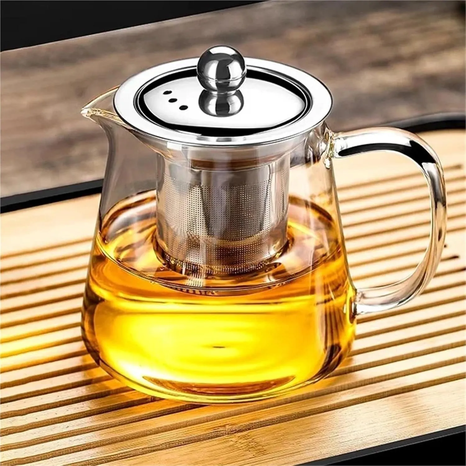 Heat Resistant Glass Teapot For Induction Cooker Tea Kettle With Stainless Steel Strainer Infuser Teawear Glass Teapot For Indoor(950ml)