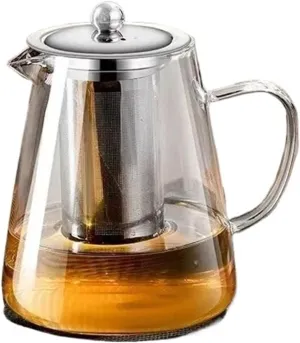 Heat Resistant Glass Teapot For Induction Cooker Tea Kettle With Stainless Steel Strainer Infuser Teawear Glass Teapot For Indoor(950ml)