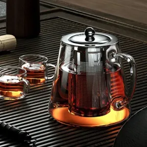 Heat Resistant Glass Teapot with Infuser - Stainless Steel Flower Tea Kettle for Kung Fu & Oolong