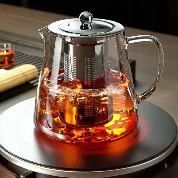 Heat Resistant Glass Teapot with Infuser - Stainless Steel Flower Tea Kettle for Kung Fu & Oolong