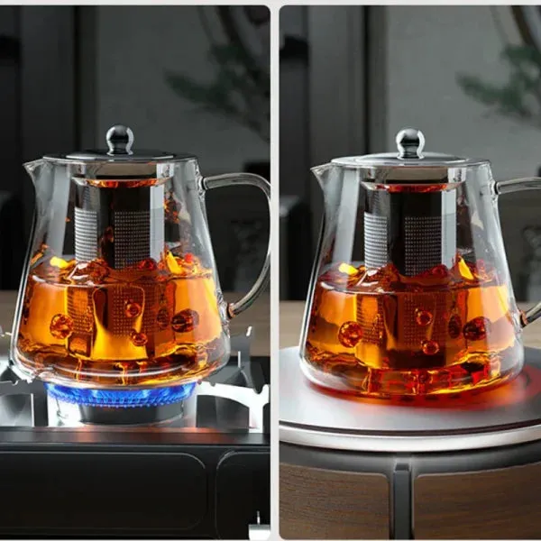 Heat Resistant Glass Teapot with Infuser - Stainless Steel Flower Tea Kettle for Kung Fu & Oolong