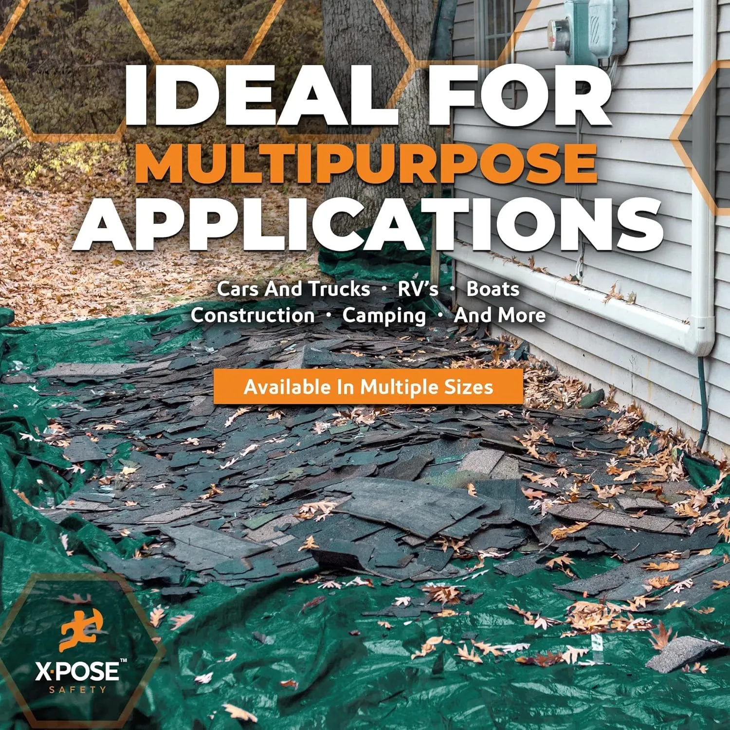Heavy Duty Poly Tarp - 8' x 10' (2-Pack) - 10 Mil Thick Waterproof, UV Blocking Protective Cover - Reversible Green and Black - Laminated Coating - Grommets - by Xpose Safety