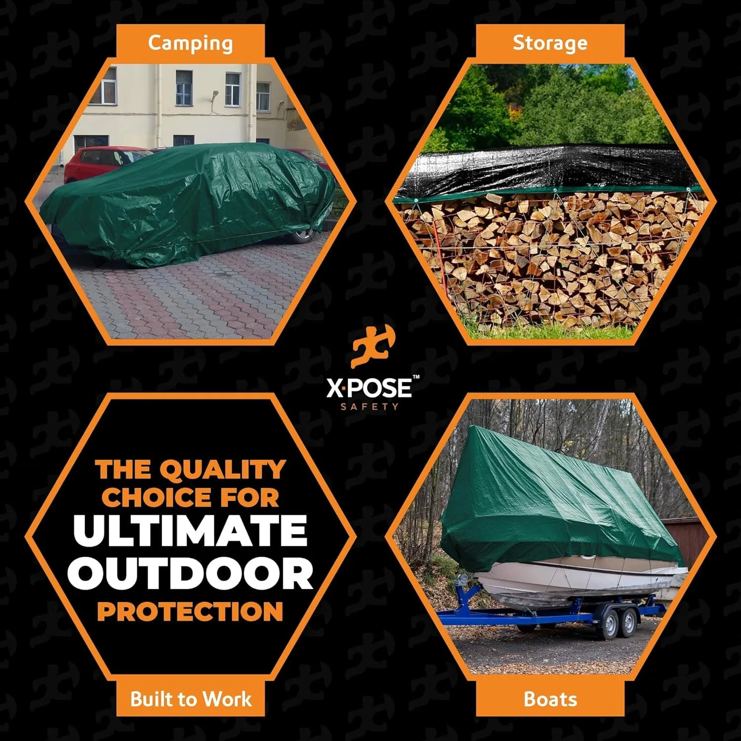 Heavy Duty Poly Tarp - 8' x 10' (2-Pack) - 10 Mil Thick Waterproof, UV Blocking Protective Cover - Reversible Green and Black - Laminated Coating - Grommets - by Xpose Safety