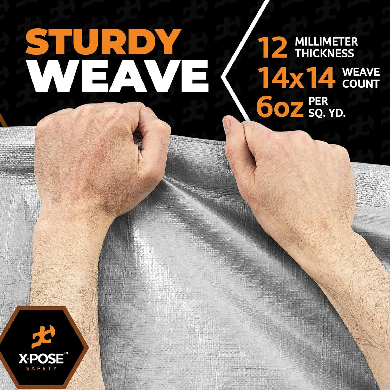 Heavy Duty Silver Poly Tarp 8' X 10' - Multipurpose Protective Cover - Durable, Waterproof, Weather Proof, Rip and Tear Resistant - Extra Thick 12 Mil Polyethylene - by Xpose Safety