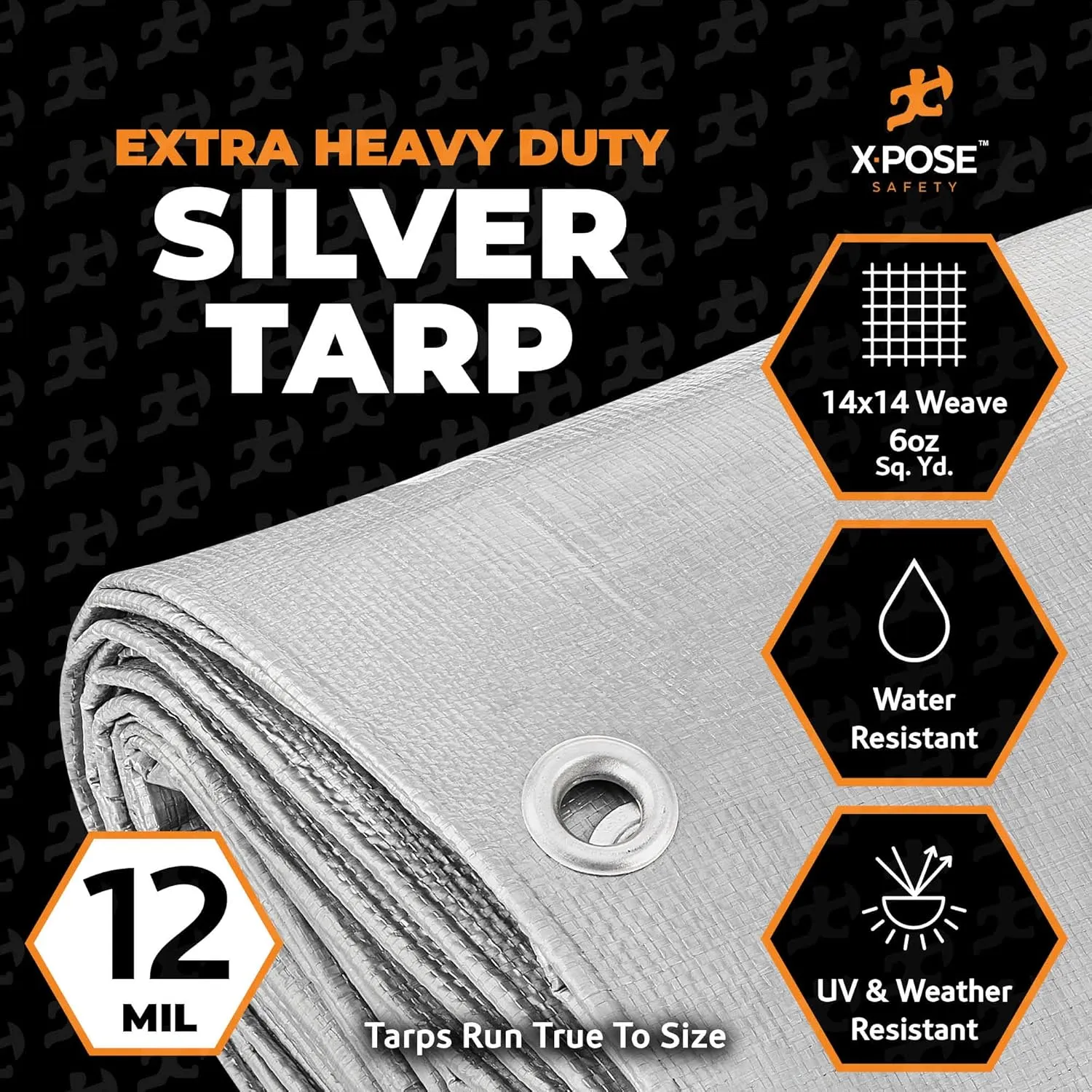 Heavy Duty Silver Poly Tarp 8' X 10' - Multipurpose Protective Cover - Durable, Waterproof, Weather Proof, Rip and Tear Resistant - Extra Thick 12 Mil Polyethylene - by Xpose Safety