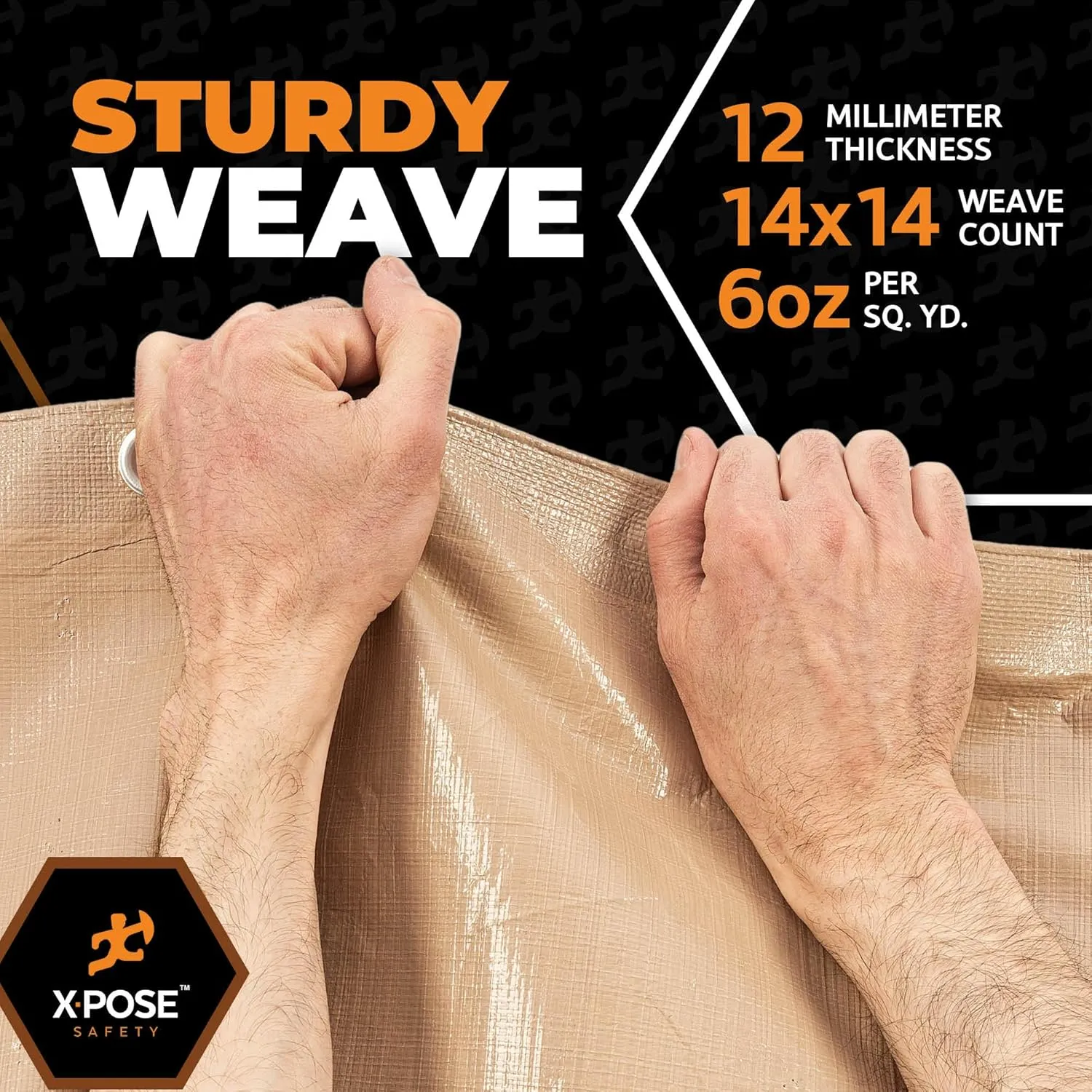 Heavy Duty Tan Poly Tarp 6' X 30' - Multipurpose Protective Cover - Durable, Waterproof, Weather Proof, Rip and Tear Resistant - Extra Thick 12 Mil Polyethylene - by Xpose Safety