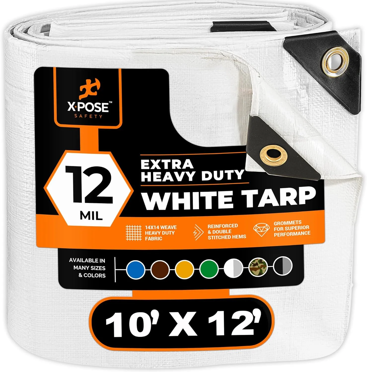 Heavy Duty White Poly Tarp 10' X 12' - Multipurpose Protective Cover - Durable, Waterproof, Weather Proof, Rip and Tear Resistant - Extra Thick 12 Mil Polyethylene - by Xpose Safety