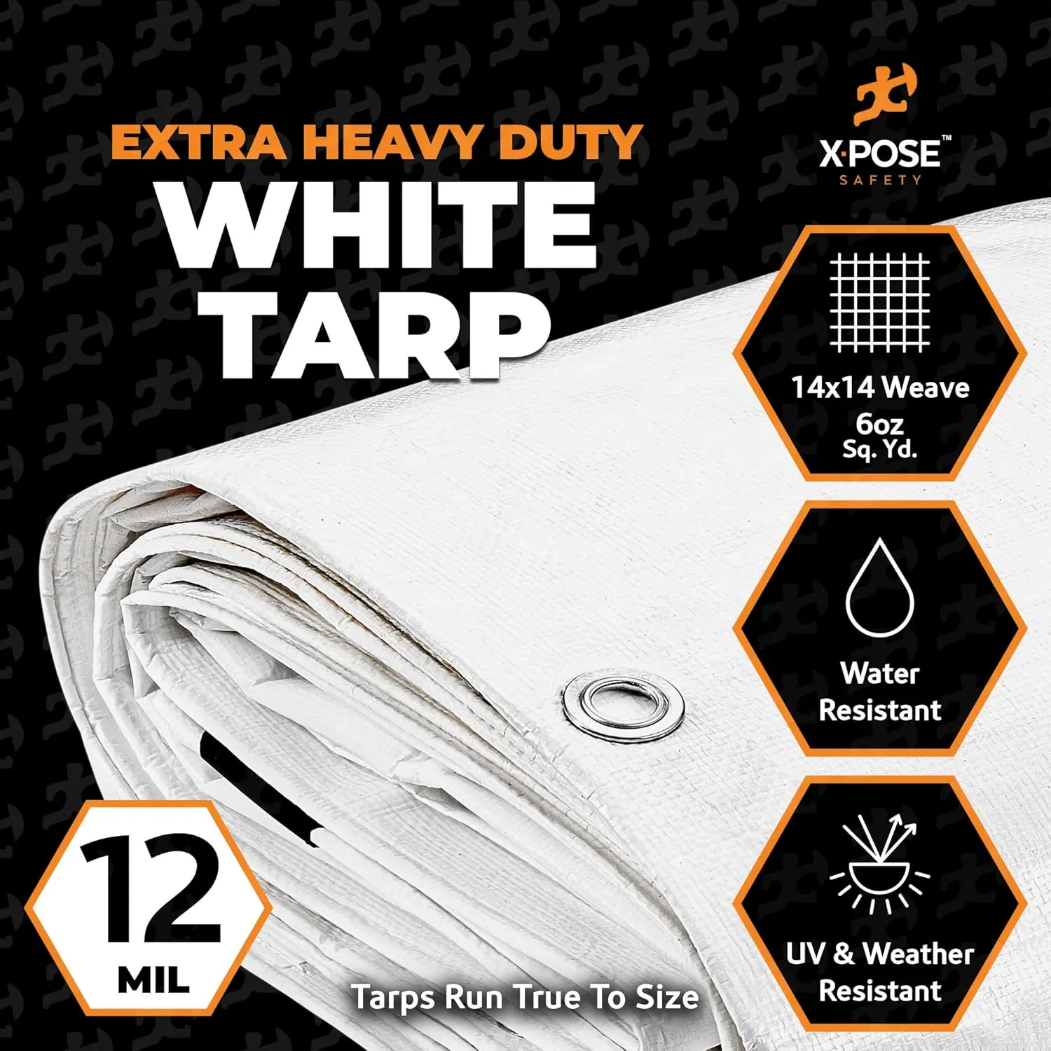 Heavy Duty White Poly Tarp 10' X 12' - Multipurpose Protective Cover - Durable, Waterproof, Weather Proof, Rip and Tear Resistant - Extra Thick 12 Mil Polyethylene - by Xpose Safety