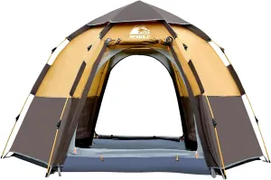 Hewolf 2/3/4 Person Camping Tent - Instant Pop Up Waterproof 2 Doors Tent with Easy Setup | 3-Season Hexagonal Dome Design for Family, Hiking & Traveling
