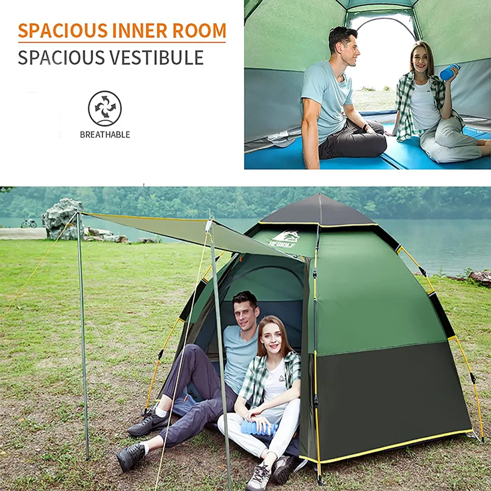 Hewolf Automatic 4 person Hexa Tent - Green