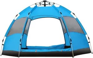 Hexagonal Tent Automatic Opening Pop Up Tent Outdoor Camping Tent Double Layer Portable Lightweight Backpack Tent Sunshade Shelter Beach Tent (Blue 3~5 Person) (Blue 3~5 Person)