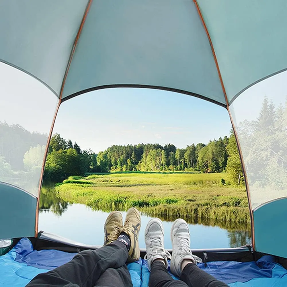 Hexagonal Tent Automatic Opening Pop Up Tent Outdoor Camping Tent Double Layer Portable Lightweight Backpack Tent Sunshade Shelter Beach Tent (Blue 3~5 Person) (Blue 3~5 Person)