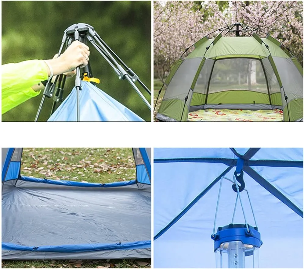 Hexagonal Tent Automatic Opening Pop Up Tent Outdoor Camping Tent Double Layer Portable Lightweight Backpack Tent Sunshade Shelter Beach Tent (Blue 3~5 Person) (Blue 3~5 Person)