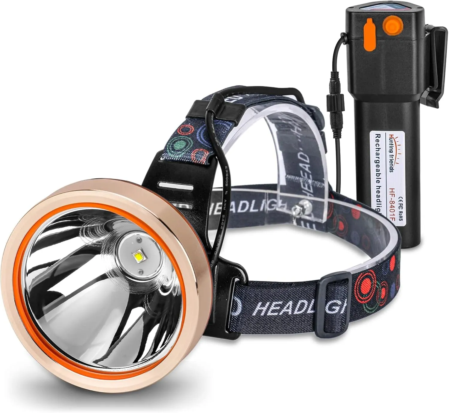 High-end design for Ultra Comfortable Headlamp Adjustable Hunting, Hiking, Camping, Rechargeable Activities, Emergency, Bright Wear Waterproof LED Hands-Free Torch Outdoor Flashlight, High Head Power - Full range Fishing, Head