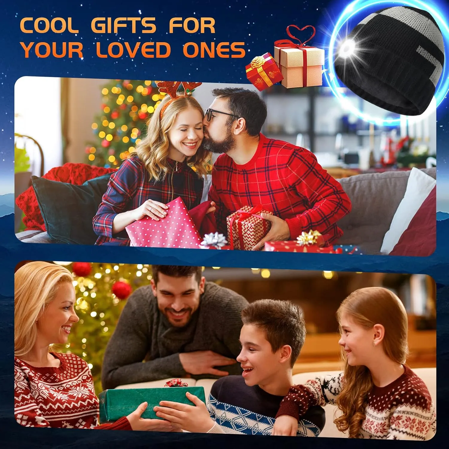 HIGHEVER LED Beanie Hat with Light Stocking Stuffers for Men Christmas Birthday Gifts Winter Cap Headlamp for Camping Fishing