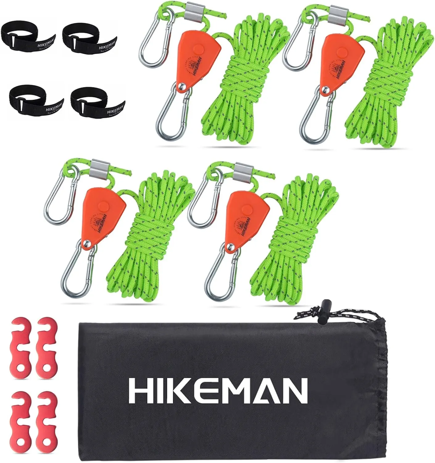 HIKEMAN Camping Rope with Ratchet Pulley,Quick Setup Outdoor Guy Lines Adjustable Tent Tie Downs Rope Hanger for Canopy,Kayak and Canoe,Grow Light
