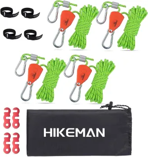 HIKEMAN Camping Rope with Ratchet Pulley,Quick Setup Outdoor Guy Lines Adjustable Tent Tie Downs Rope Hanger for Canopy,Kayak and Canoe,Grow Light