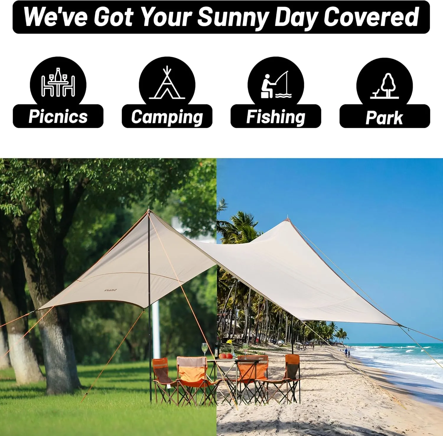 Himalaya Rain Tarp for Camping 4-6 Person Tent Tarp with 2 Poles Canopy Sun Shield Tarp UPF 50  Outdoor Camping Traveling Awning Backpacking (118.1" x 114.1", Hexagon)