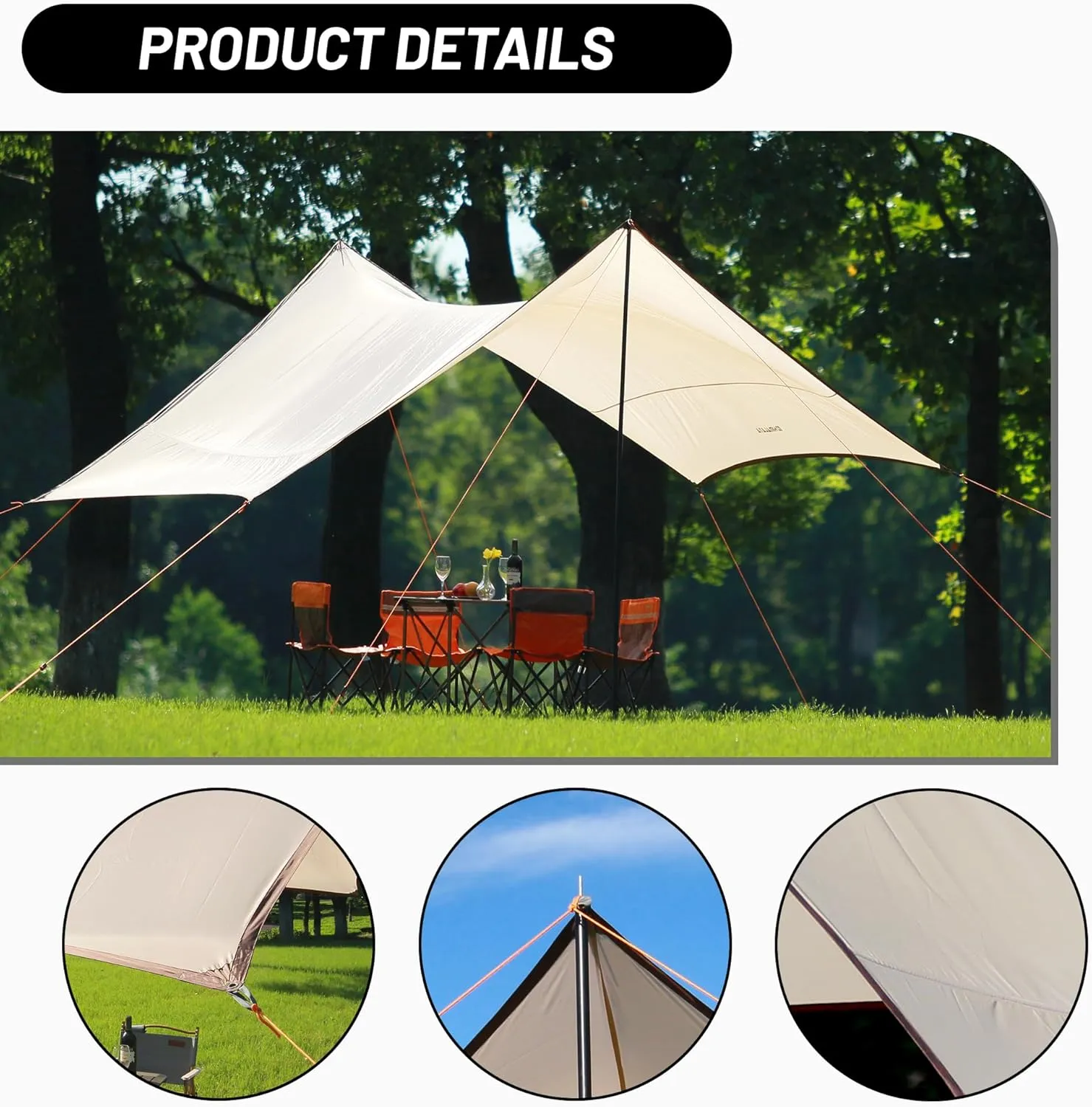Himalaya Rain Tarp for Camping 4-6 Person Tent Tarp with 2 Poles Canopy Sun Shield Tarp UPF 50  Outdoor Camping Traveling Awning Backpacking (118.1" x 114.1", Hexagon)