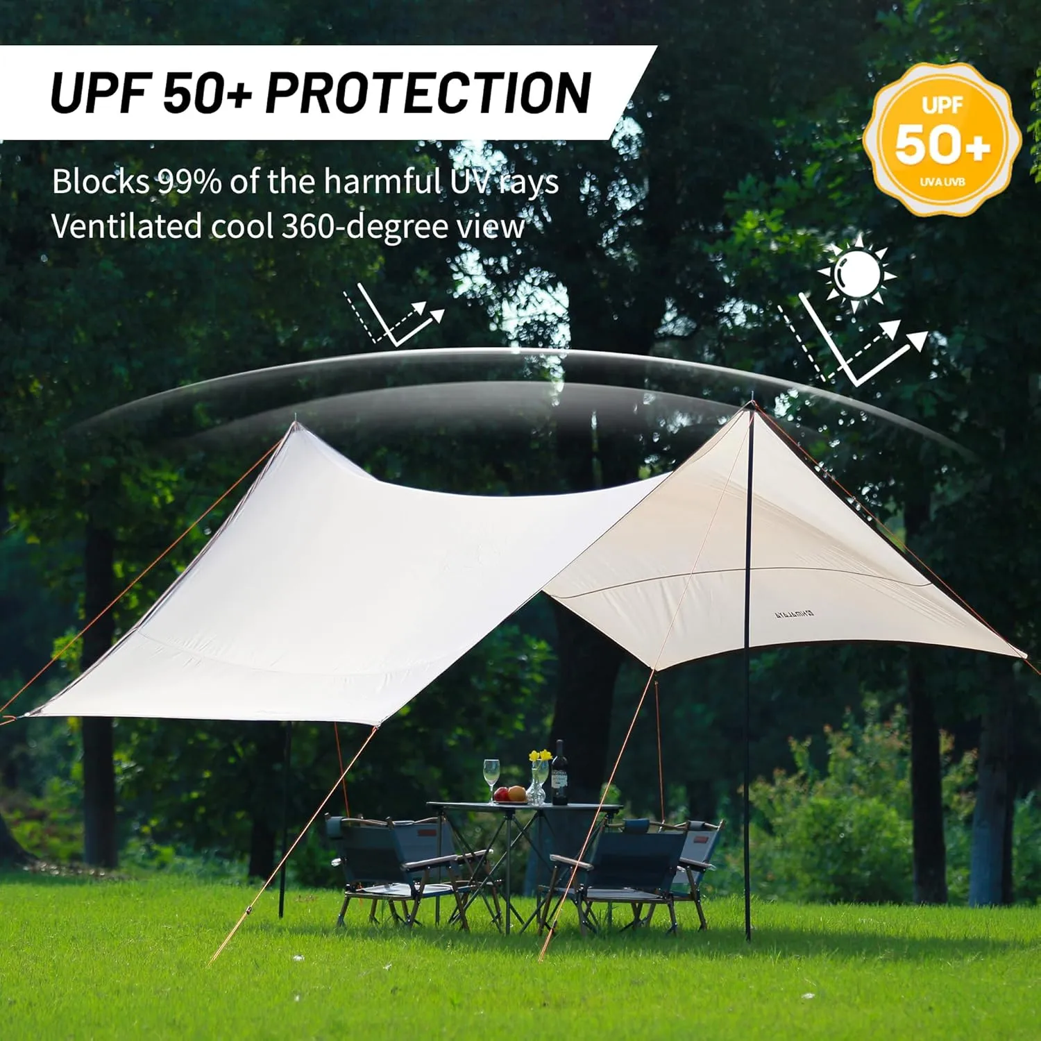 Himalaya Rain Tarp for Camping 4-6 Person Tent Tarp with 2 Poles Canopy Sun Shield Tarp UPF 50  Outdoor Camping Traveling Awning Backpacking (118.1" x 114.1", Hexagon)