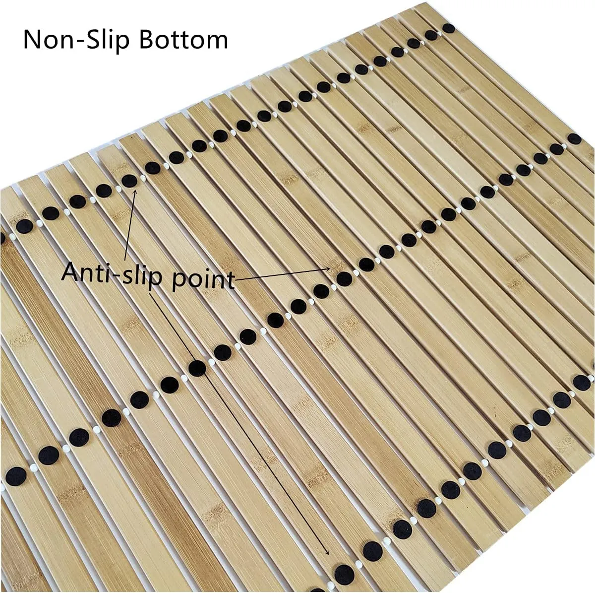 HJJKKH Bath Mat, Wooden Bathroom Mat Rayon Derived from Bamboo 31.5"x19.7", Rollable Non-Slip Floor Mat, Wooden Shower Mat for Bathroom, Bathtub, Spa, Sauna, Hot Tub & Outdoor Use