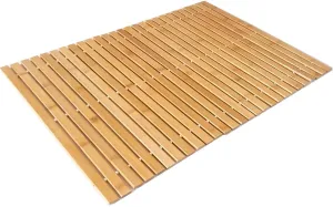 HJJKKH Bath Mat, Wooden Bathroom Mat Rayon Derived from Bamboo 31.5"x19.7", Rollable Non-Slip Floor Mat, Wooden Shower Mat for Bathroom, Bathtub, Spa, Sauna, Hot Tub & Outdoor Use