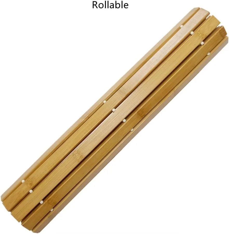 HJJKKH Bath Mat, Wooden Bathroom Mat Rayon Derived from Bamboo 31.5"x19.7", Rollable Non-Slip Floor Mat, Wooden Shower Mat for Bathroom, Bathtub, Spa, Sauna, Hot Tub & Outdoor Use