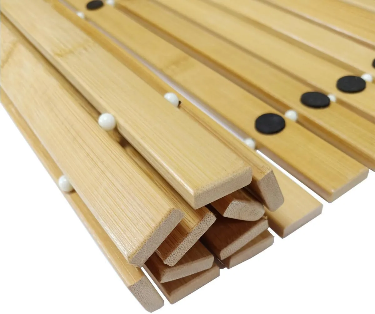 HJJKKH Bath Mat, Wooden Bathroom Mat Rayon Derived from Bamboo 31.5"x19.7", Rollable Non-Slip Floor Mat, Wooden Shower Mat for Bathroom, Bathtub, Spa, Sauna, Hot Tub & Outdoor Use