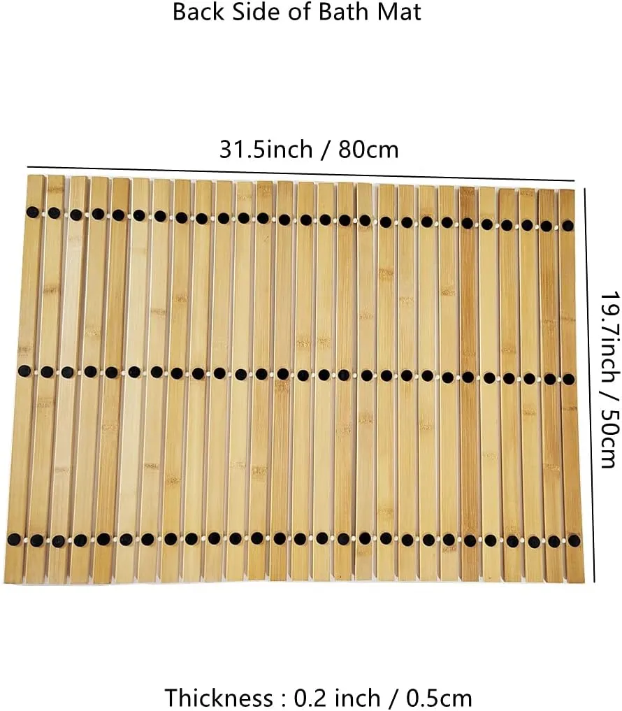 HJJKKH Bath Mat, Wooden Bathroom Mat Rayon Derived from Bamboo 31.5"x19.7", Rollable Non-Slip Floor Mat, Wooden Shower Mat for Bathroom, Bathtub, Spa, Sauna, Hot Tub & Outdoor Use