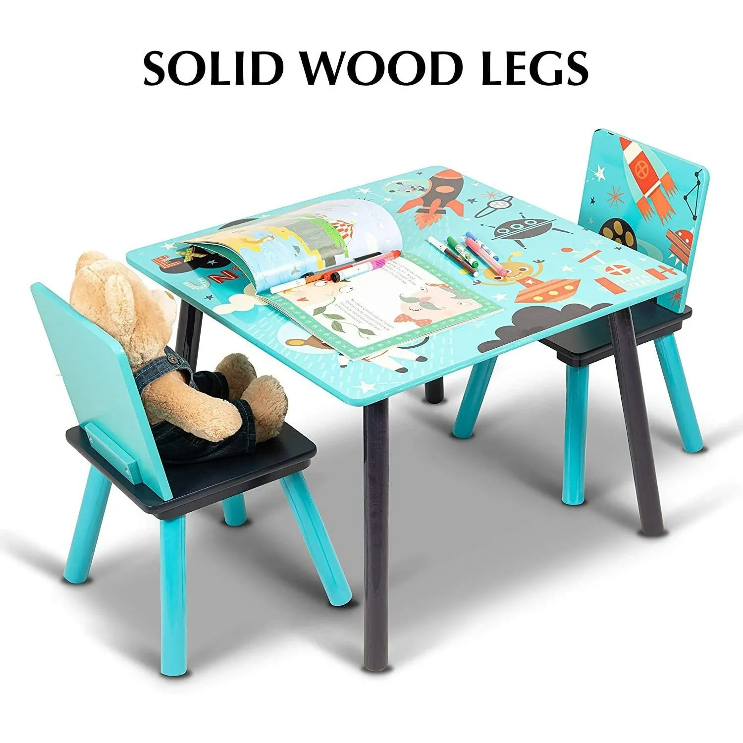 Home Canvas Sunshine Unicorn Design Wooden Table and Chairs Set for Kids | Lightweight Table and Chair Sets with Scratch Resistant Finish Pink