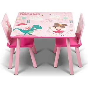 Home Canvas Sunshine Unicorn Design Wooden Table and Chairs Set for Kids | Lightweight Table and Chair Sets with Scratch Resistant Finish Pink