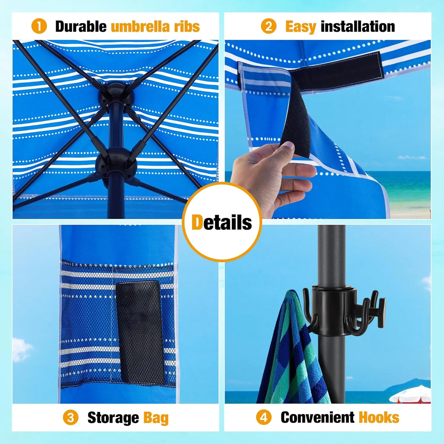 HOMEDEMO Beach Cabana UPF 50 , 6'×6' Beach Canopy, Easy Set up and Take Down, Cool Cabana Beach Tent with Sand Pockets, Side Wall Beach Shade Canopy Wind Waterproof for Kids, Family & Friends