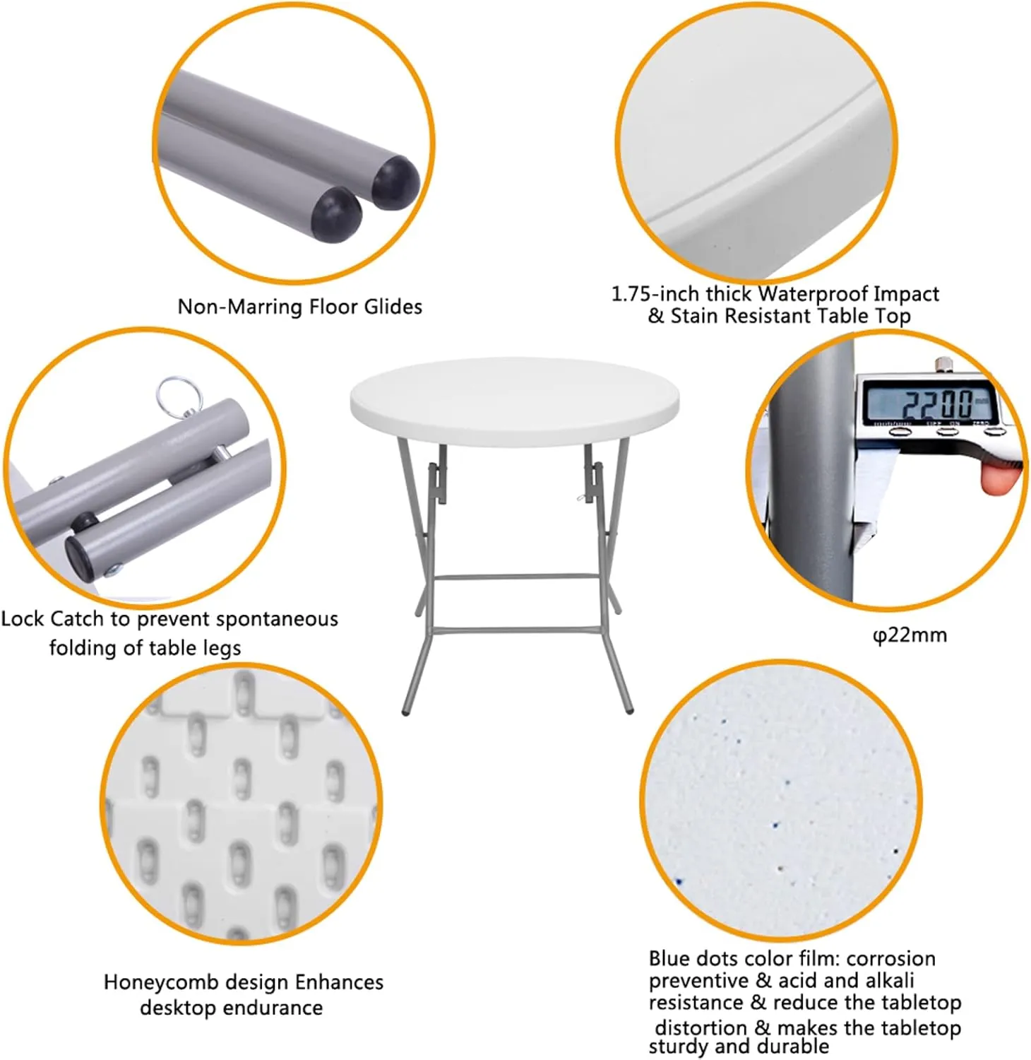 HomVent Folding Table Fold-in Round Multipurpose Folding Utility Table for Picnic Party Dining Camp Tables (White, 31.50 x 31.50 x 29.92 inch)
