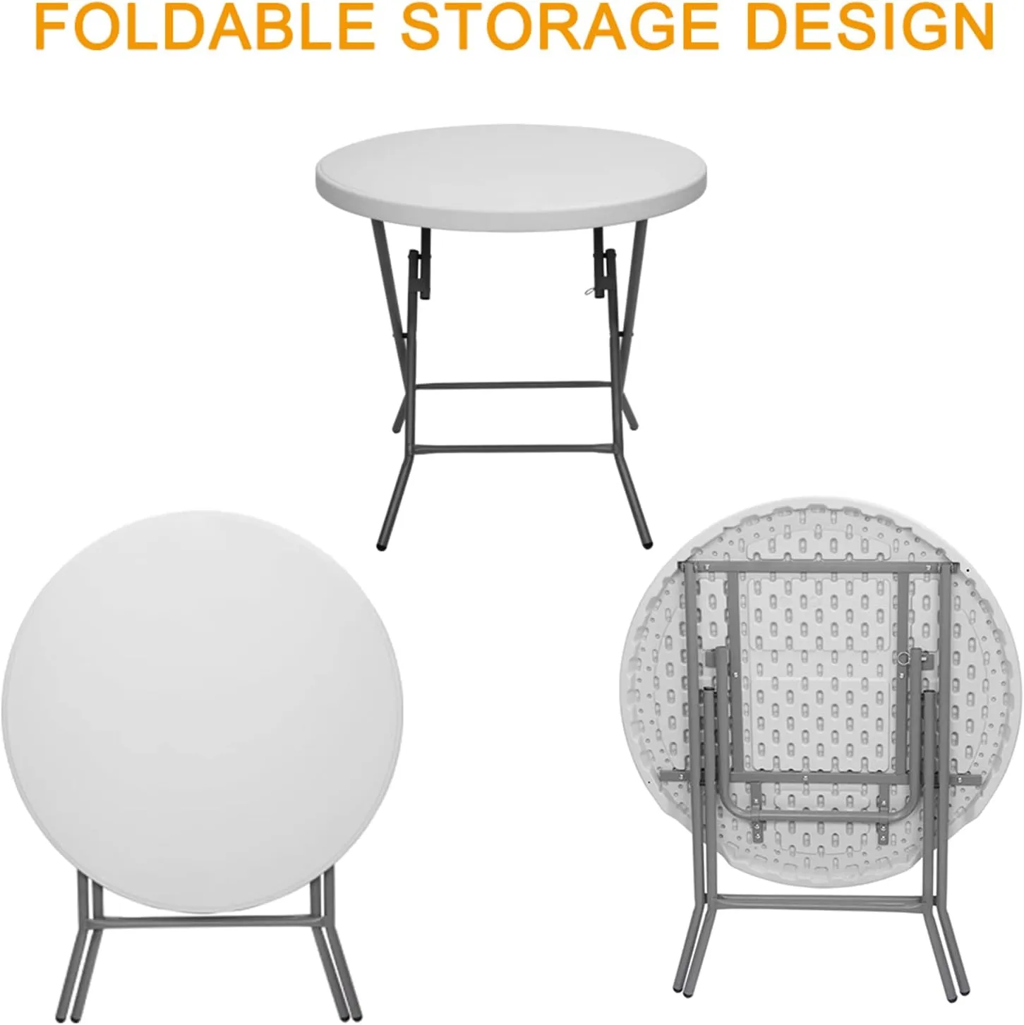 HomVent Folding Table Fold-in Round Multipurpose Folding Utility Table for Picnic Party Dining Camp Tables (White, 31.50 x 31.50 x 29.92 inch)
