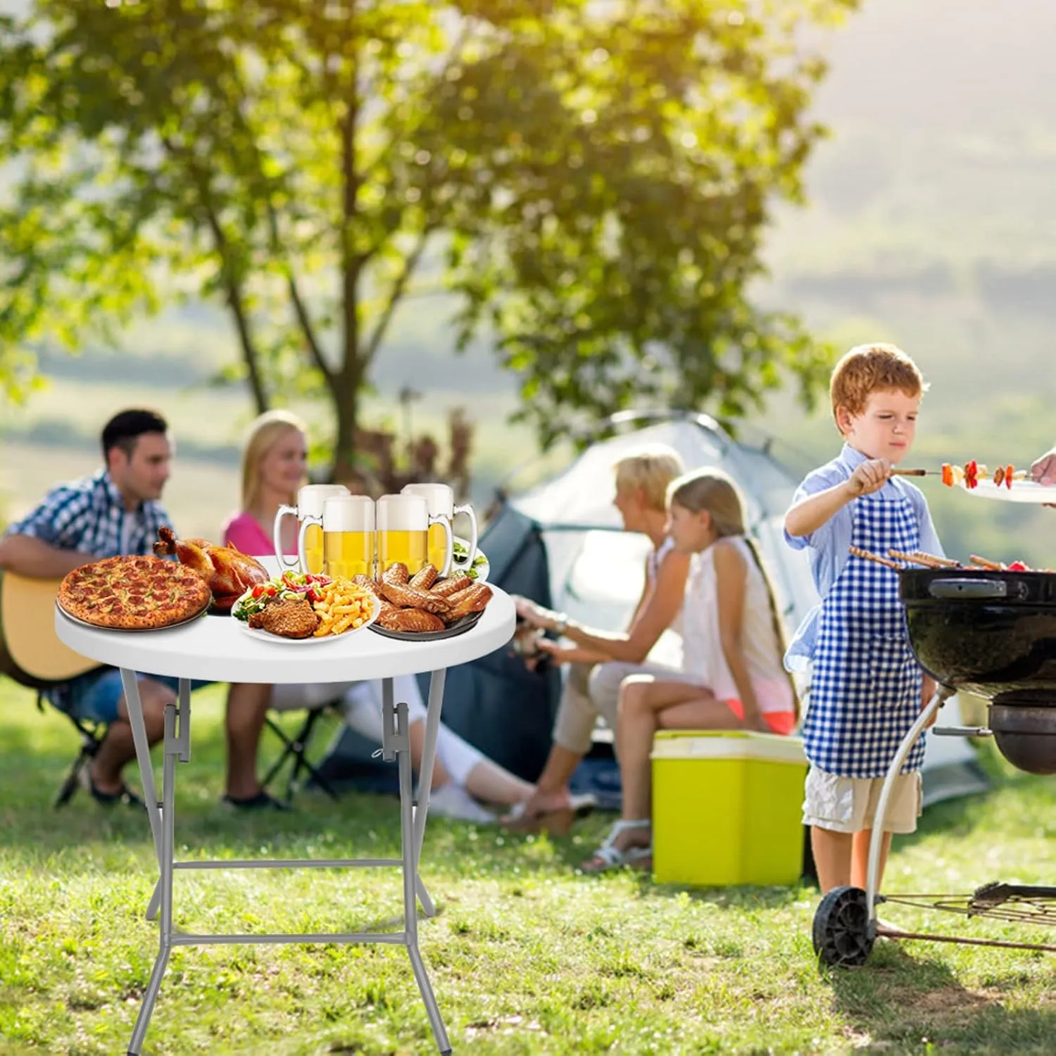 HomVent Folding Table Fold-in Round Multipurpose Folding Utility Table for Picnic Party Dining Camp Tables (White, 31.50 x 31.50 x 29.92 inch)
