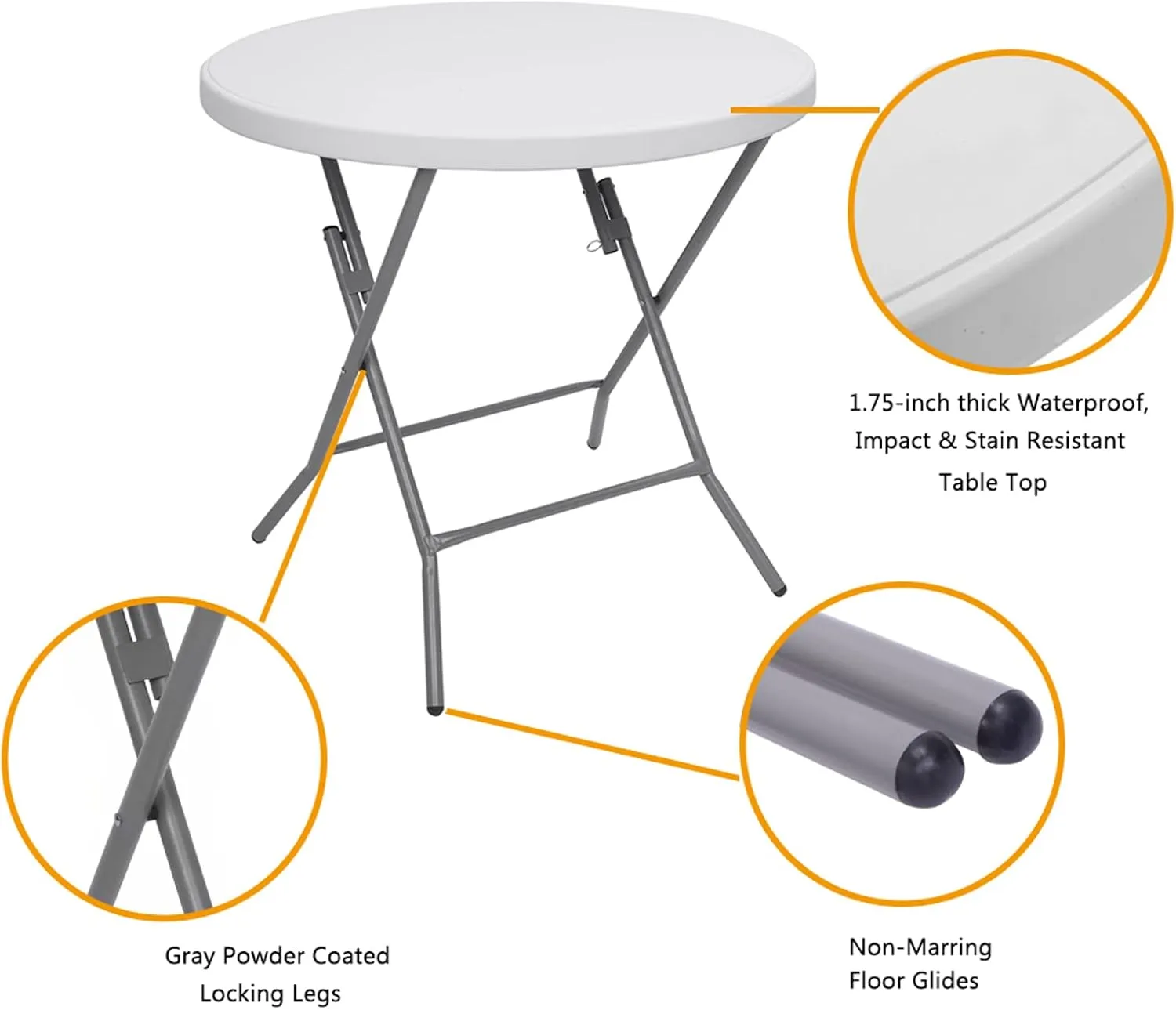 HomVent Folding Table Fold-in Round Multipurpose Folding Utility Table for Picnic Party Dining Camp Tables (White, 31.50 x 31.50 x 29.92 inch)