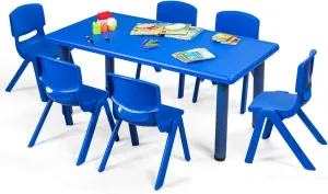 HONEY JOY Kids Table and 6 Chair Set, 47 x 23.5 Inch Children Rectangular Table with Stackable Seats, 7 Pcs Plastic Activity Toddler Furniture Set for Playroom Daycare, Gift for Boys Girls